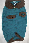 Brown /Turquoise Hand Crocheted Dog sweater